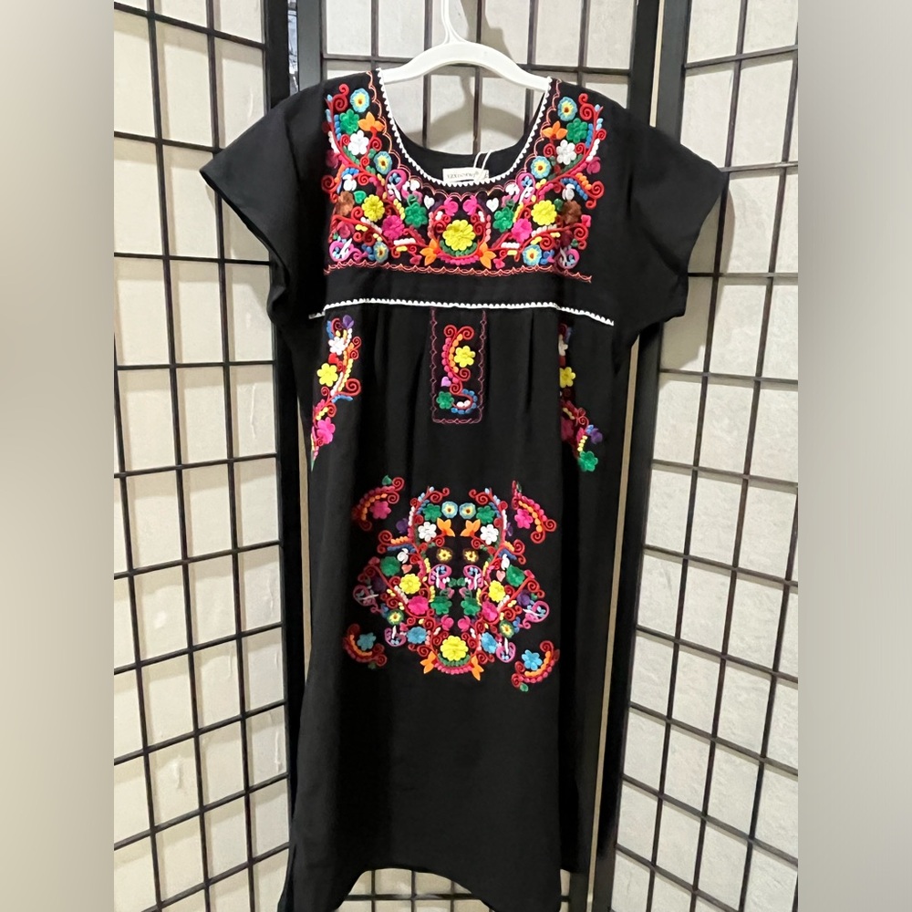 YZXDORWJ Embroidered Black Floral PATIO DRESS WOMEN SIZE XL